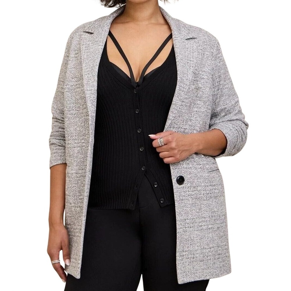 torrid Studio Women's Double Knit Boyfriend Long Sleeve Blazer Jacket Gray Sz 1X
